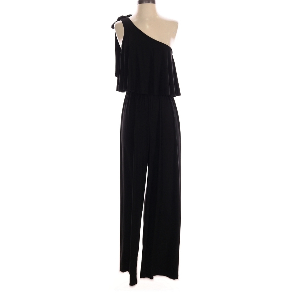 Emma & Michele Black One-Shoulder Ruffle Wide-Leg Jumpsuit